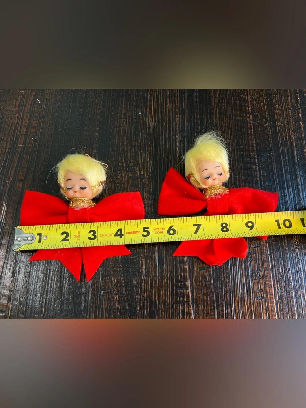 Vintage Retro Pixie Angel Girl Red Bow Christmas Ornaments Japan Lot of 2